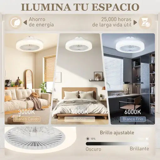 Ventilador de Techo con Luz LED 40 W Motor DC Reversible Blanco HOMCOM