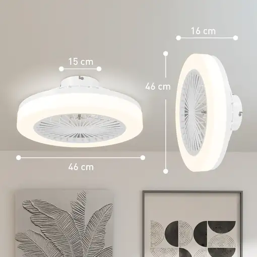 Ventilador de Techo con Luz LED 40 W Motor DC Reversible Blanco HOMCOM