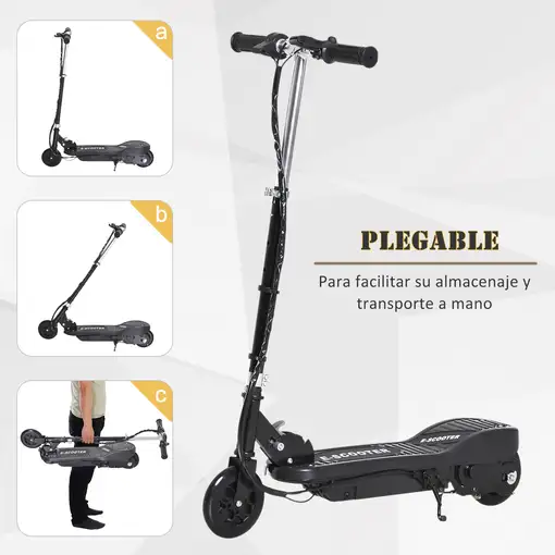 Patinete Eléctrico Niños +7 Años Plegable con Altura Ajustable 50kg Negro HOMCOM