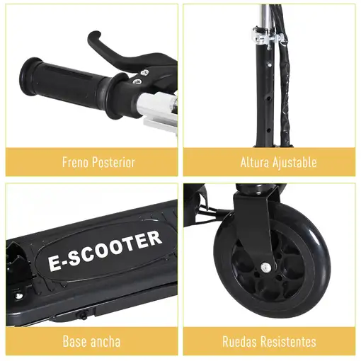 Patinete Eléctrico Niños +7 Años Plegable con Altura Ajustable 50kg Negro HOMCOM