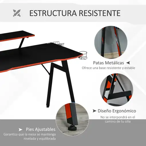 Mesa Gaming con Soporte de Monitor Portavasos y Gancho para Auriculares HOMCOM