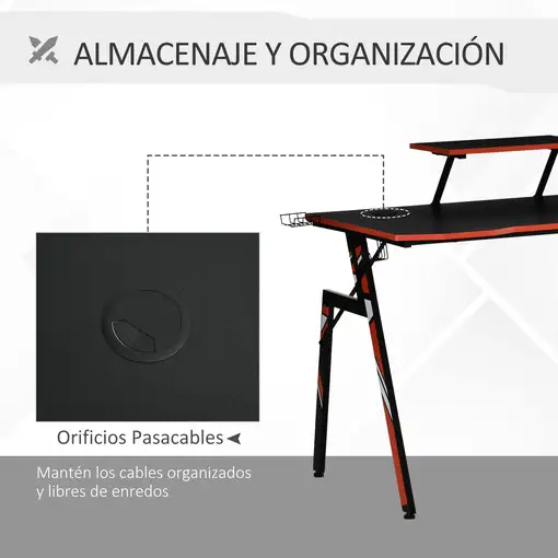 Mesa Gaming con Soporte de Monitor Portavasos y Gancho para Auriculares HOMCOM