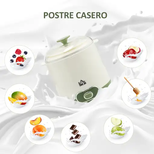 Yogurtera 20 W 1,5L con Indicador de Encendido 19,5x17,5x21,4 cm Blanco HOMCOM
