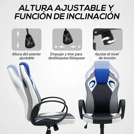 Silla Gaming Ergonómica Multicolor con Detalles en Azul PU y Malla HOMCOM