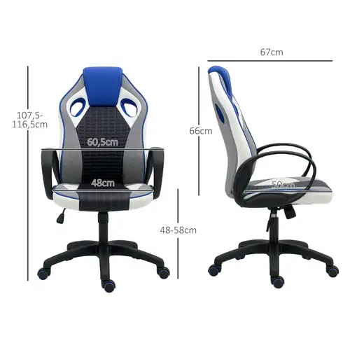 Silla Gaming Ergonómica Multicolor con Detalles en Azul PU y Malla HOMCOM