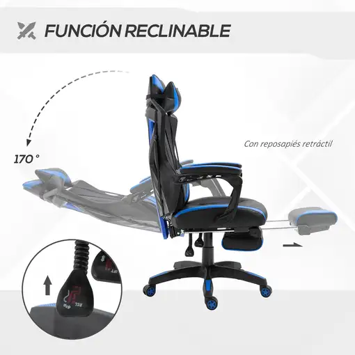 Silla Gaming Ergonómica Oficina Respaldo Regulable 65x70x117-125cm Azul Vinsetto