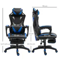 Silla Gaming Ergonómica Oficina Respaldo Regulable 65x70x117-125cm Azul Vinsetto Silla Gaming Ergonómica Oficina Respaldo Regulable 65x70x117-125cm Azul Vinsetto