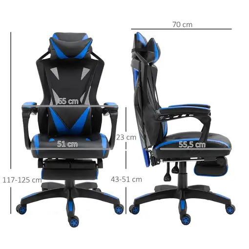 Silla Gaming Ergonómica Oficina Respaldo Regulable 65x70x117-125cm Azul Vinsetto