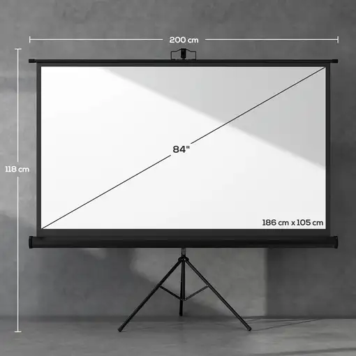 Pantalla de Proyector Manual con Soporte 84 Pulgadas 186x105 cm Negro HOMCOM