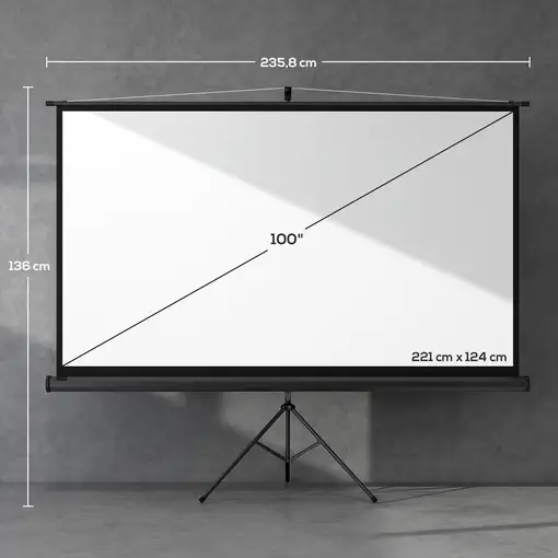 Pantalla de Proyector Manual con Soporte 100 Pulgadas 221x124 cm Negro HOMCOM