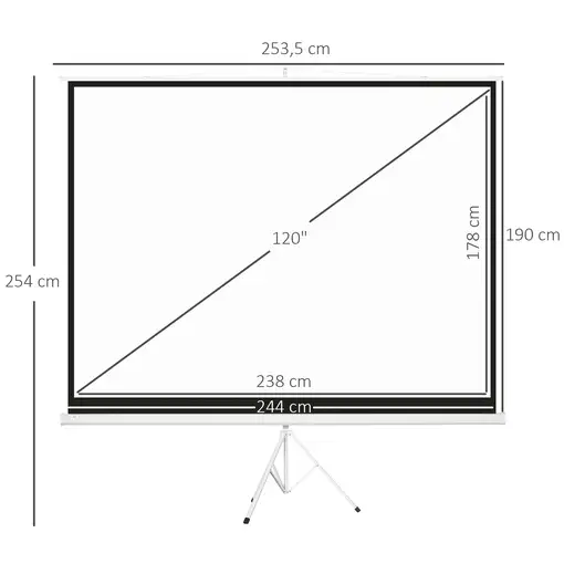 Pantalla de Proyector Manual con Soporte 120 Pulgadas 244x183 cm Blanco HOMCOM