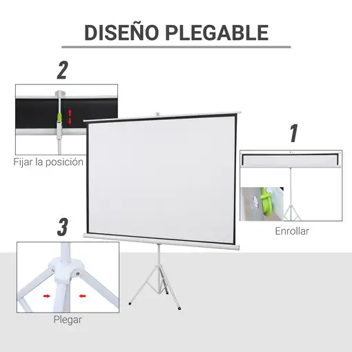 Pantalla de Proyector Manual con Soporte 100 Pulgadas 203x152 cm Blanco HOMCOM