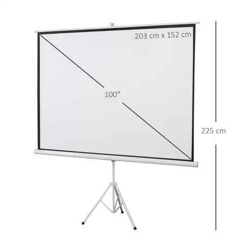 Pantalla de Proyector Manual con Soporte 100 Pulgadas 203x152 cm Blanco HOMCOM
