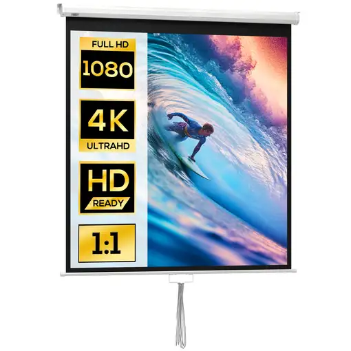 Pantalla de Proyector Manual 85 Pulgadas Formato 1:1 146x146 cm Blanco HOMCOM