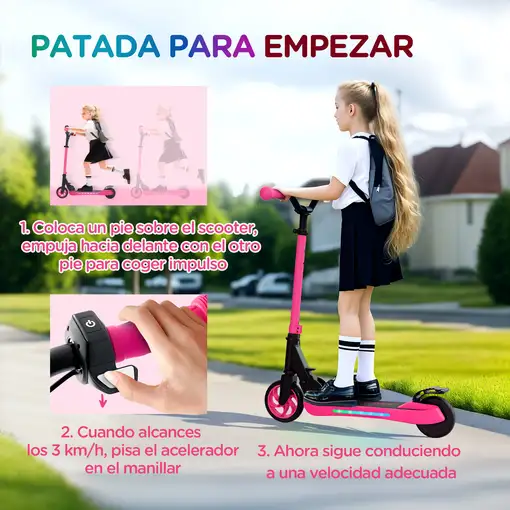 Patinete Eléctrico Plegable Motor 120 W Autonomía 6 KM MAX 10 KM/H Rosa SPORTNOW