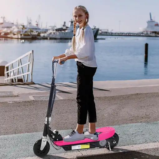 Patinete Eléctrico Plegable Niños Altura Ajustable 78x37x87-95 cm Rosa HOMCOM
