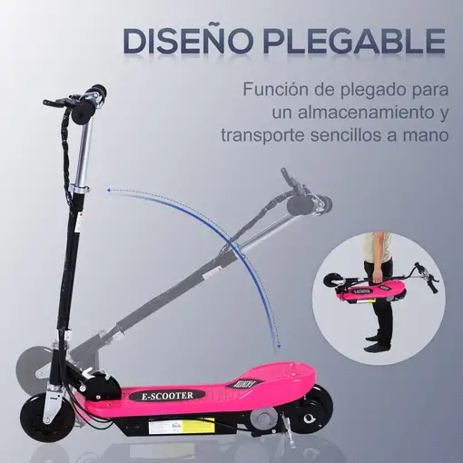 Patinete Eléctrico Plegable Niños Altura Ajustable 78x37x87-95 cm Rosa HOMCOM