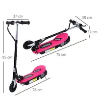 Patinete Eléctrico Plegable Niños Altura Ajustable 78x37x87-95 cm Rosa HOMCOM