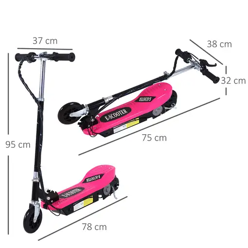 Patinete Eléctrico Plegable Niños Altura Ajustable 78x37x87-95 cm Rosa HOMCOM