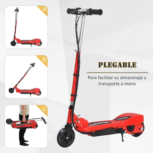 Patinete Eléctrico Niños +7 Años Plegable con Altura Ajustable 50kg Rojo HOMCOM