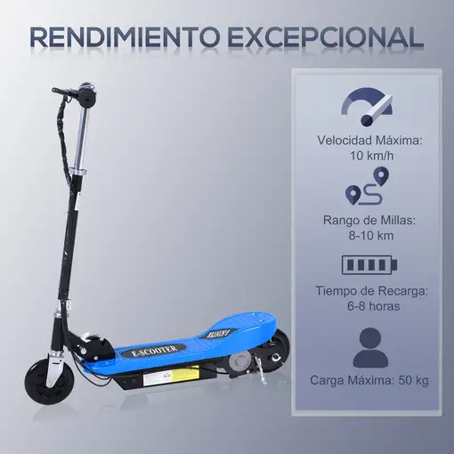 Patinete Eléctrico Plegable Niños Altura Ajustable 78x37x87-95 cm Azul HOMCOM