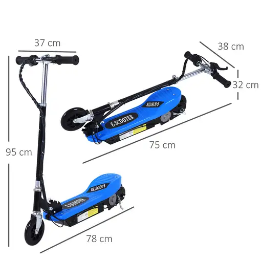 Patinete Eléctrico Plegable Niños Altura Ajustable 78x37x87-95 cm Azul HOMCOM