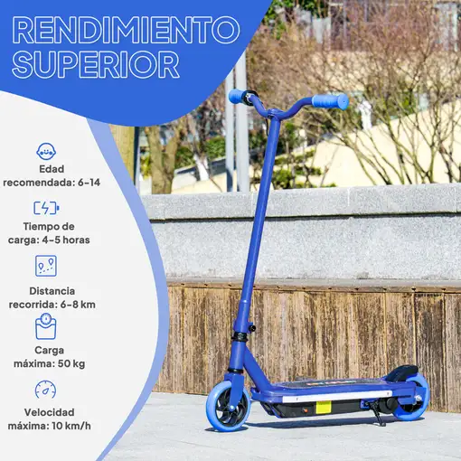 Patinete Eléctrico para Niños de 6-14 Años Max. 10 km/h Azul AIYAPLAY