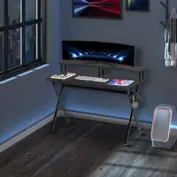 Mesa Gaming 140x60 cm con Estante para Monitor y Gancho para Auriculares HOMCOM Mesa Gaming 140x60 cm con Estante para Monitor y Gancho para Auriculares HOMCOM