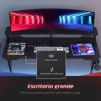 Mesa Gaming 140x60 cm con Estante para Monitor y Gancho para Auriculares HOMCOM Mesa Gaming 140x60 cm con Estante para Monitor y Gancho para Auriculares HOMCOM