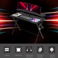 Mesa Gaming 140x60 cm con Estante para Monitor y Gancho para Auriculares HOMCOM Mesa Gaming 140x60 cm con Estante para Monitor y Gancho para Auriculares HOMCOM