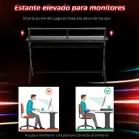 Mesa Gaming 140x60 cm con Estante para Monitor y Gancho para Auriculares HOMCOM Mesa Gaming 140x60 cm con Estante para Monitor y Gancho para Auriculares HOMCOM
