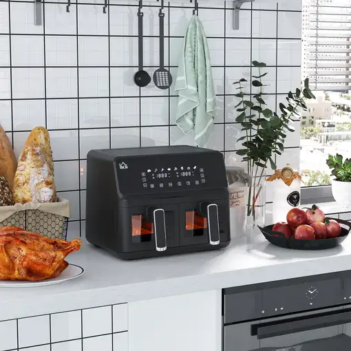 Freidora sin Aceite Doble 8L 2500W con 8 Programas 38,5x38x30,5 cm Negro HOMCOM
