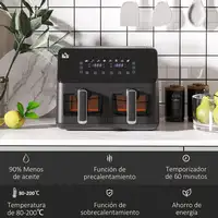 Freidora sin Aceite Doble 8L 2500W con 8 Programas 38,5x38x30,5 cm Negro HOMCOM