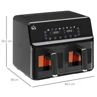 Freidora sin Aceite Doble 8L 2500W con 8 Programas 38,5x38x30,5 cm Negro HOMCOM