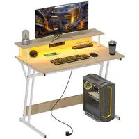 Mesa Gaming con Luces LED 100x60 cm con Tomas de Corriente Natural HOMCOM
