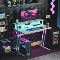 Mesa Gaming con Luces LED 100x60 cm con Tomas de Corriente Natural HOMCOM