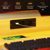 Mesa Gaming con Luces LED 100x60 cm con Tomas de Corriente Natural HOMCOM