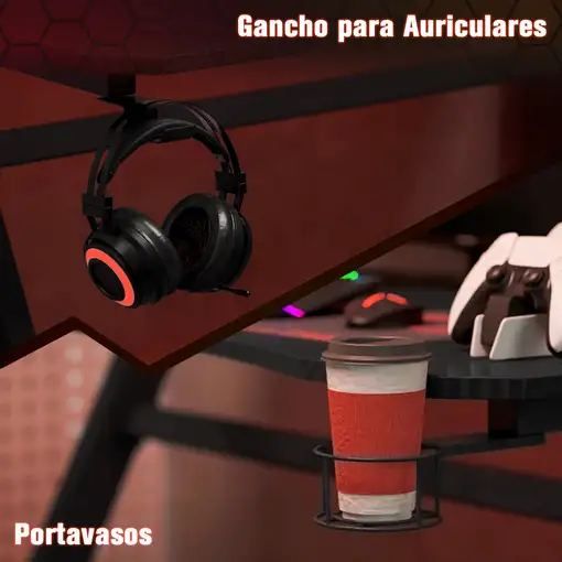 Mesa Gaming para Ordenador Portavasos Pies Ajustable 120x65x74,5cm Negro HOMCOM