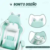 Silla Gaming con Orejas Altura Ajustable Reposapiés Retráctil Verde Menta HOMCOM
