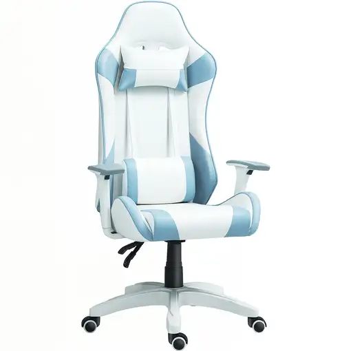 Silla Gaming Reclinable Giratoria con Cojín Lumbar 67x60x120-128 cm Azul HOMCOM