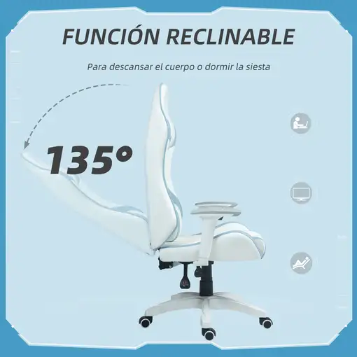 Silla Gaming Reclinable Giratoria con Cojín Lumbar 67x60x120-128 cm Azul HOMCOM