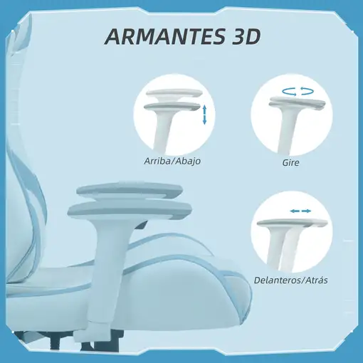 Silla Gaming Reclinable Giratoria con Cojín Lumbar 67x60x120-128 cm Azul HOMCOM