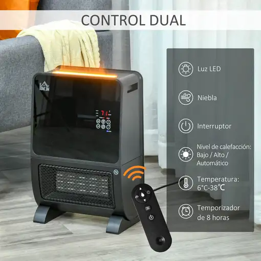 Calefactor Eléctrico Portátil 2000W Radiador Cerámico con Humidificador HOMCOM