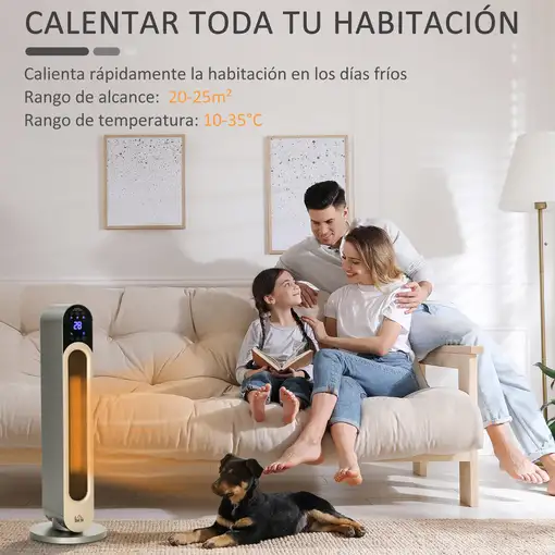 Calefactor Cerámico de Torre 1100/2200W con Mando Distancia Pantalla LED HOMCOM