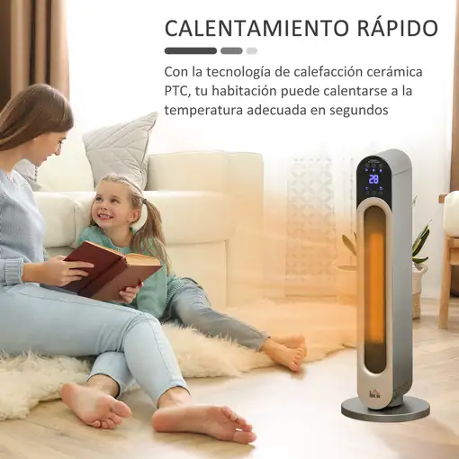 Calefactor Cerámico de Torre 1100/2200W con Mando Distancia Pantalla LED HOMCOM