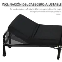 Cama Plegable 184x65 cm con Cabecera Ajustable en 5 Niveles Negro HOMCOM
