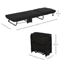 Cama Plegable 184x65 cm con Cabecera Ajustable en 5 Niveles Negro HOMCOM