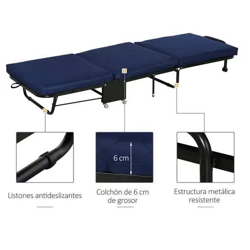 Cama Plegable Portátil Cabecera Ajustable en 5 Niveles de Ángulo HOMCOM