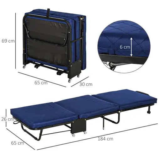 Cama Plegable Portátil Cabecera Ajustable en 5 Niveles de Ángulo HOMCOM