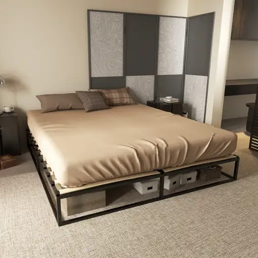 Marco de Cama de Acero Altura 25 cm para Colchón 180x200 cm Negro HOMCOM